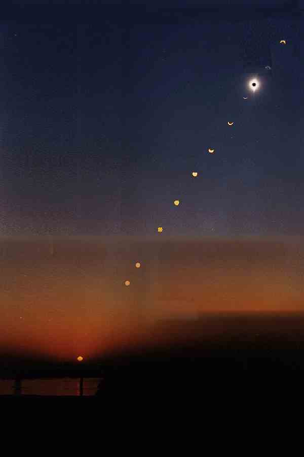 Time-elapsed sequence of October 24, 1995 total solar eclipse in the East 