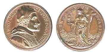 Medal of Pope Innocent XI, struck in 1680. The Woman with the cup in her hand.” alt=