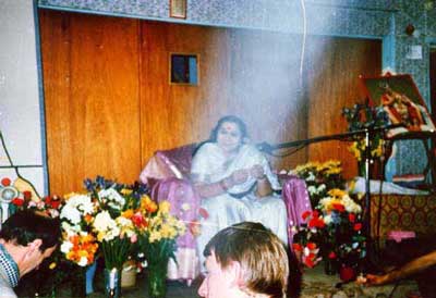 Light shining down on Shri Mataji Nirmala Devi during an interview