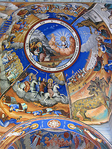 Apocalypse depicted in Christian Orthodox traditional fresco scenes in Osogovo Monastery, Republic of Macedonia