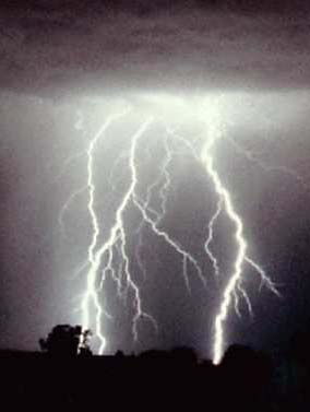Bolts of lightning striking earth